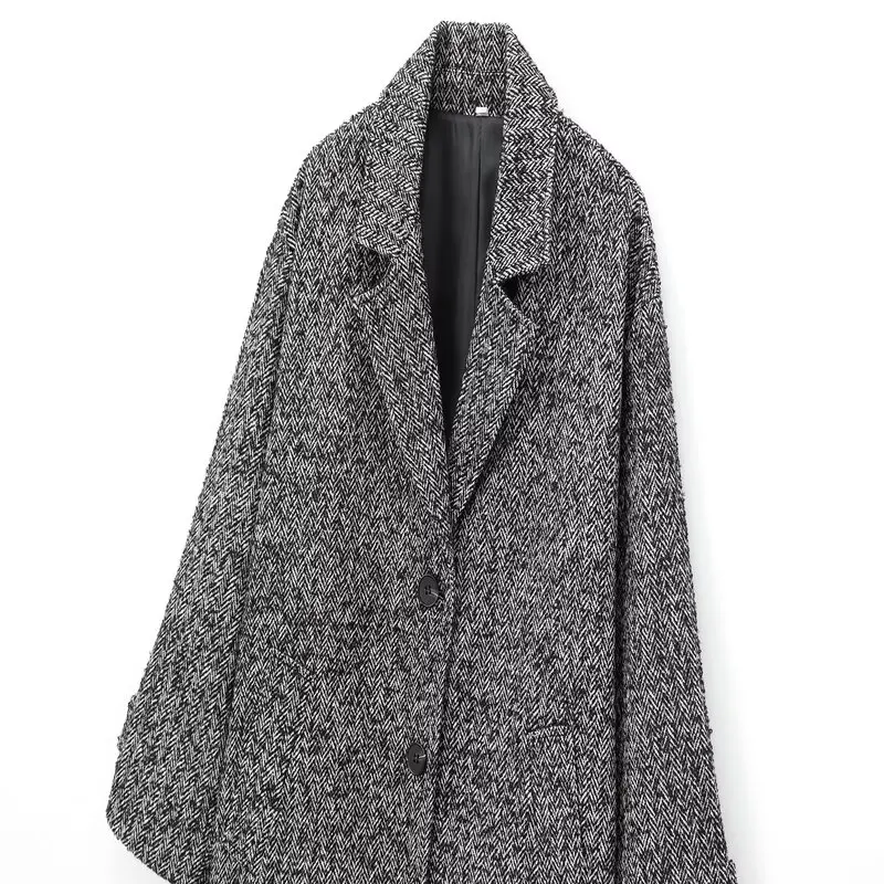 

Loose Women's Coat 2024 Autumn Winter New Arrival oulder Drape Plaid Versatile Long Sve Mid-Length Single Button Other M...