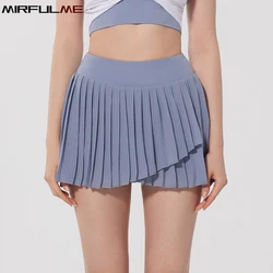 Women Tennis Skirts Fake Two-Piece Sport Pleated Skorts Breathable Badminton Shorts Girls Gym Fitness Running Skort With Pocket