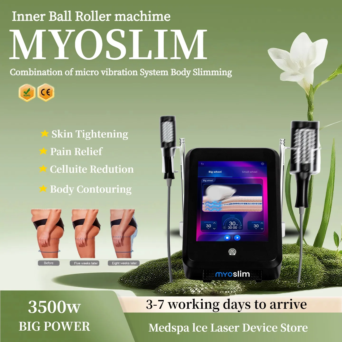 

MYOSLIM 6500W 200HZ Roller Slimming Cellulite Reduction Inner Ball Roller 360 Degree Infrared Vacuum Roller Massage Beauty