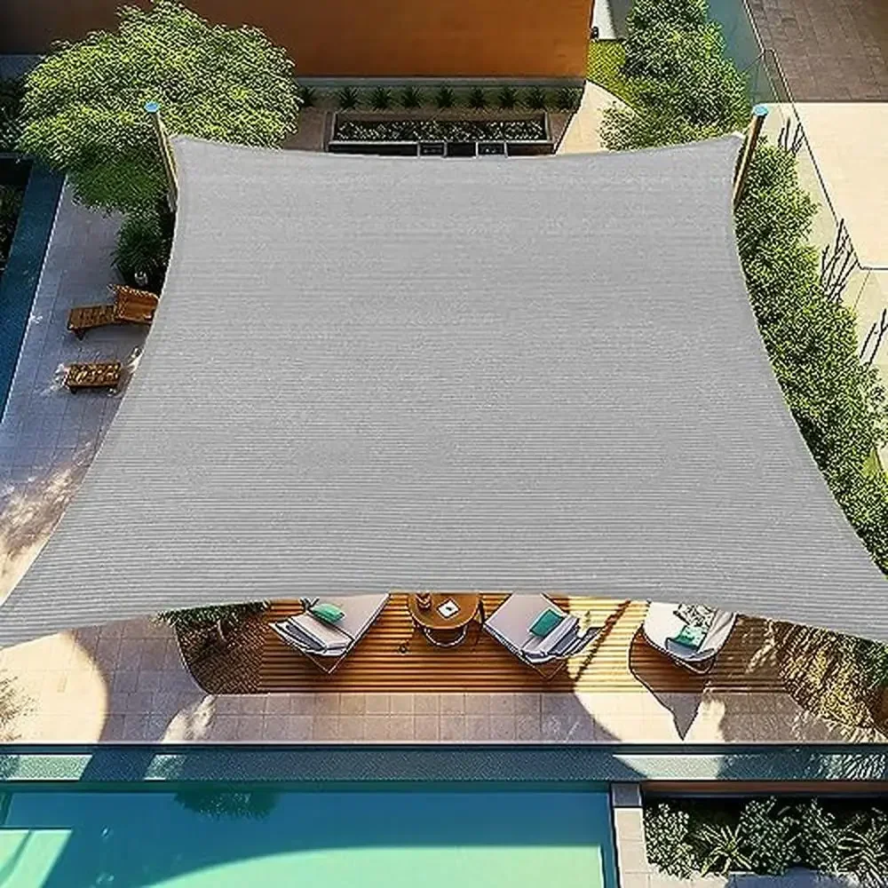 

12' x 16' Curved Canopy Sun Shade Sail Light Grey Permeable Patios Backyard Deck UV Protection Stainless Steel D-Rings Durable