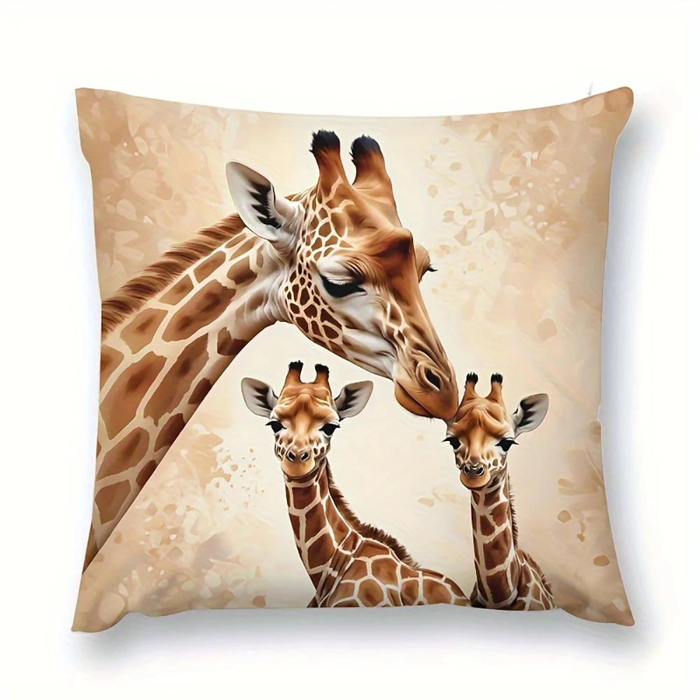 2D flat- # Vintage Giraffe Family Print Throw Pillow Cover Rustic Safari Home Decor
