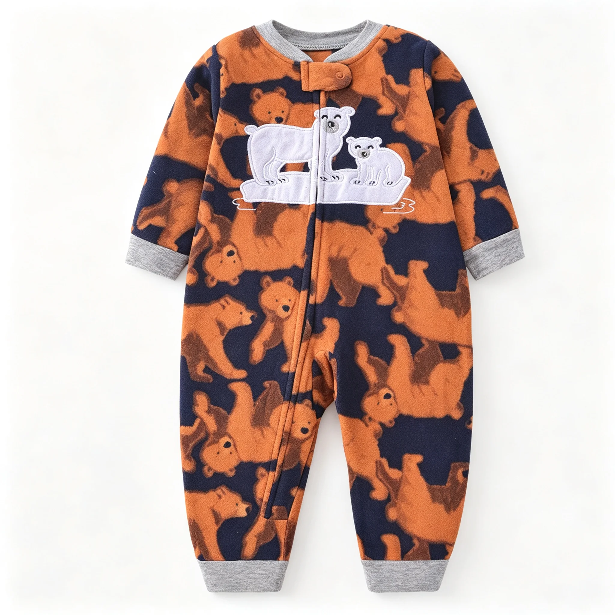 Toddler Soft Polar Fleece One Piece Outfit Bear Pattern Long Sleeve Footless Romper Baby Casual Jumpsuit 6 to 24M