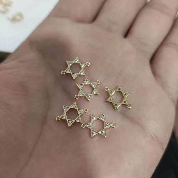 Imagem -06 - Pingente Duplo de Estrela Hexagonal de Zircônia Banhado a Ouro 18k de Latão Personalizado Joias Faça Você Mesmo para Marcação