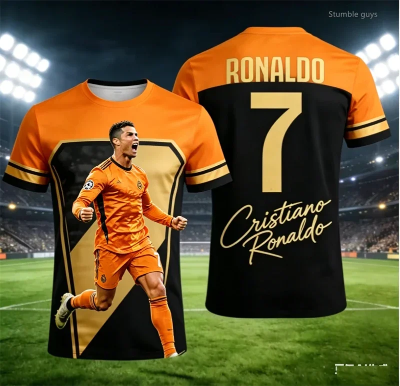 Herren Sommer Ronaldo Nr.7 Fußball Kurzarm T-Shirt Trikot Übergroße Mode Streetwear Sportliche Alltags-Oberteile Kinderkleidung