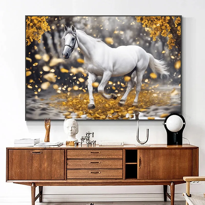 

White Horse Landscape Canvas Painting,Modern Print Animal Poster, Wall Art Picture Living Room Home Decor Cuadros Unframed