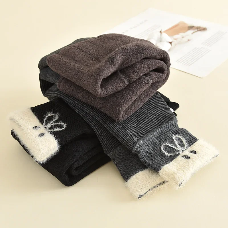 Herbst Winter Kinder Kleidung Mädchen Fleece Gefüttert Leggings Mit Niedlichen Herz Cartoon Kaninchen 4-12Y Kinder Thermische Warme Hosen