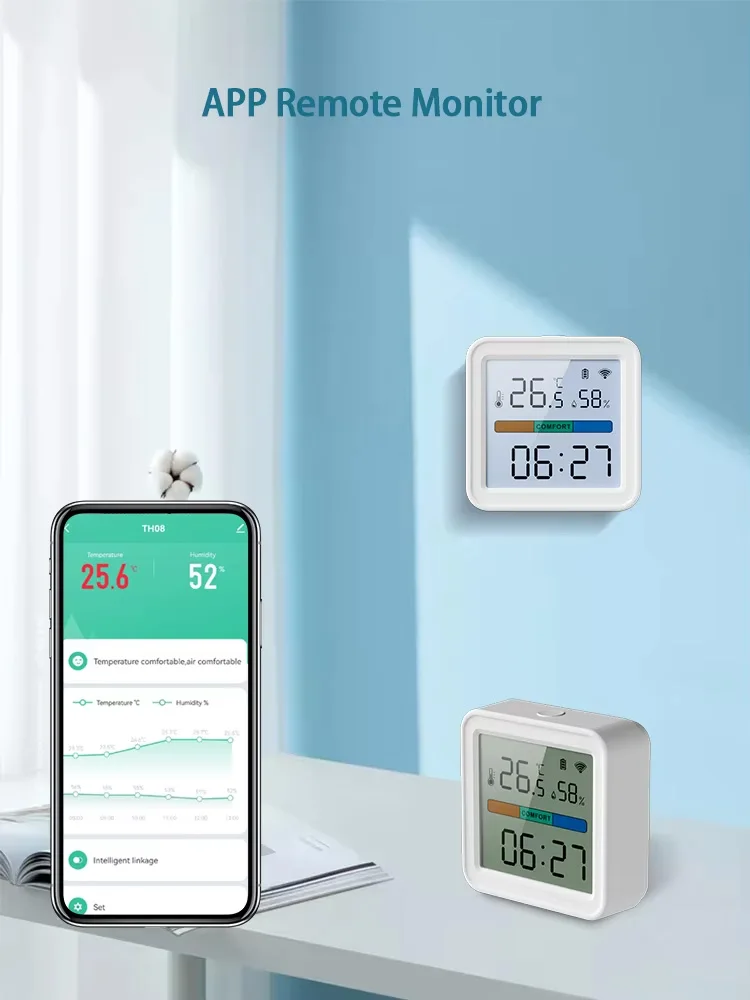 Czujnik temperatury i wilgotności Tuya WiFi, inteligentny dom, podświetlany higrometr termometr, kompatybilny z Alexa i Google Home Assistant — 2