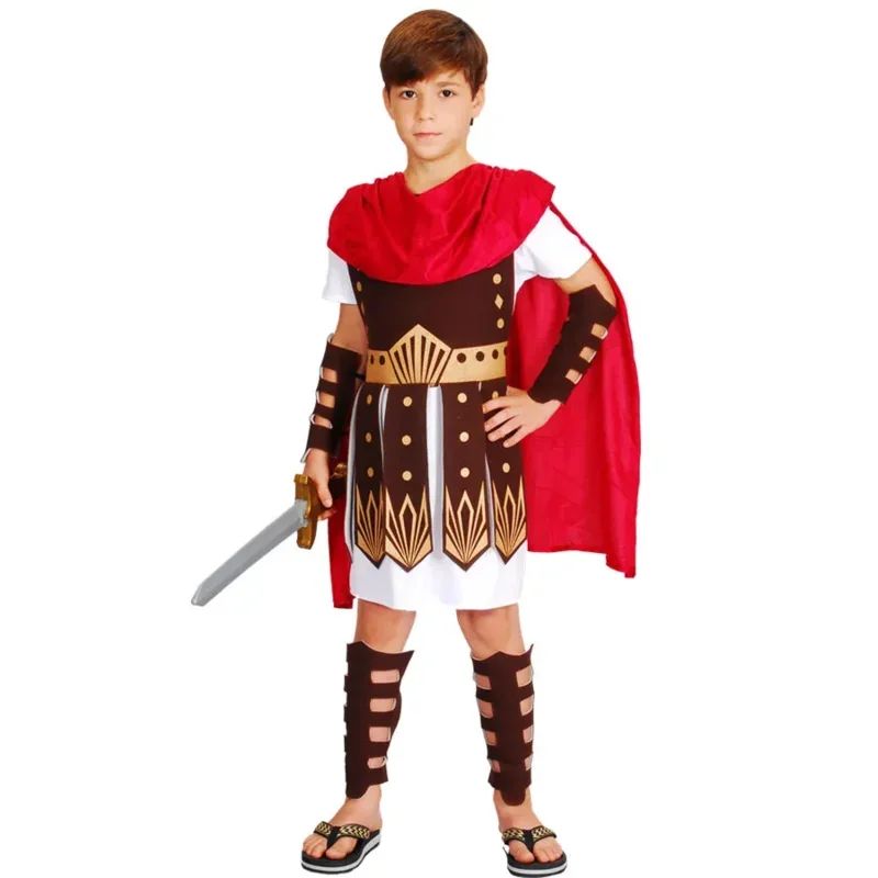 New 2025 Child Greek Roman Warrior Gladiator Costume Boys Knight Julius Caesar Cosplay Halloween Party Carnival Mardi Gra wat160