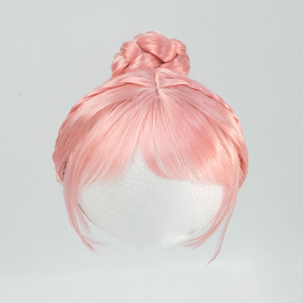 Awen Wig Big Head Dian Dian Hair Straight Bangs and A Bun Hairstyle Hair for BJD Doll Accessories 9-10inch Gold Pink Brown
