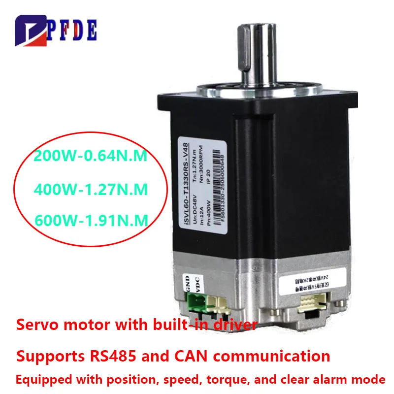 60st 48V DC Low-voltage Servo Motor Built-in Driver Integrated Servo Support RS485 CAN Communication Mode 200W 400W 600W 3000RPM