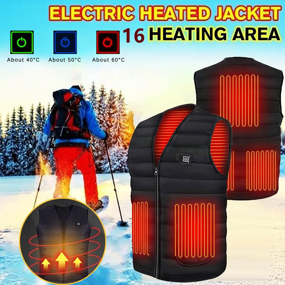 16 Places Self Heating Vest Men Women USB Heated Jacket Heating Vest Thermal Clothing Hunting Vest Winter Heating Jacket M-5XL