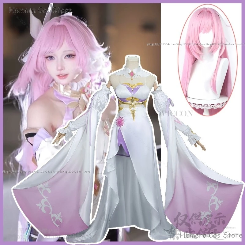 Anime Game Honkai Impact 3 Cosplay Elysia Costume Angel Returns Powder White Evening Dress Wig Woman Christmas Customized Suit