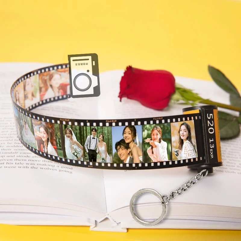 Custom Camera Film Roll Keychain Album 25 Photos Memorial Photo Albums Ribbon Gift Box Vintage Couple Pictures Album Present