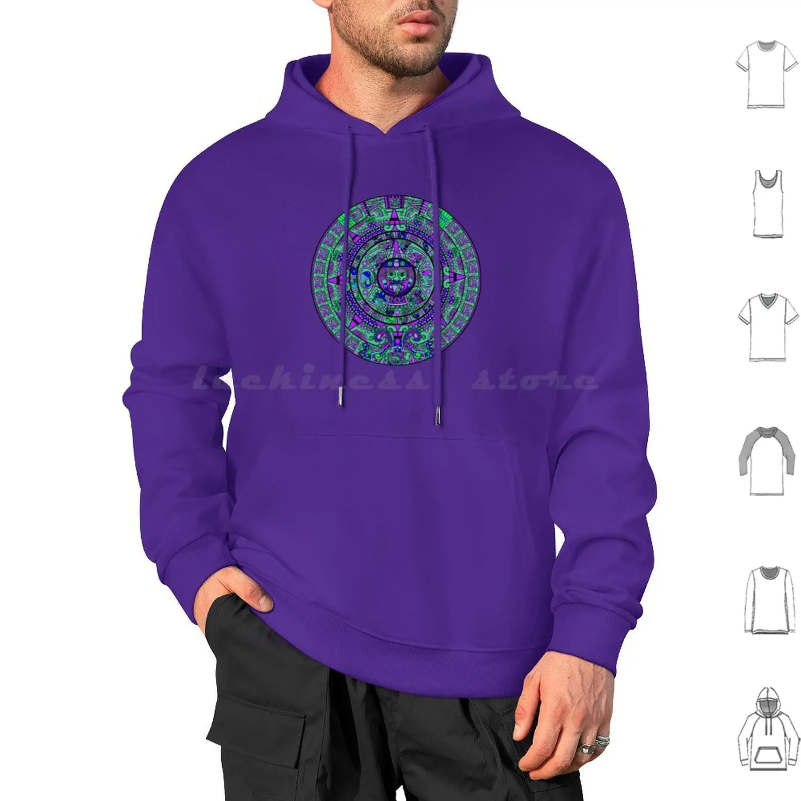 Psychedelic Mayan Calendar Hoodie cotton Long Sleeve Mayan Calendar Mayan Maya Weed 420 Pot End Of The World