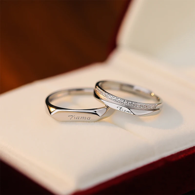 

JYJIAYUJY 100% Whole Original Pure Silver S999 Couple Ring Tiamo Italian I Love You In Stock Jewelry Gift Daily Use JYCPR04