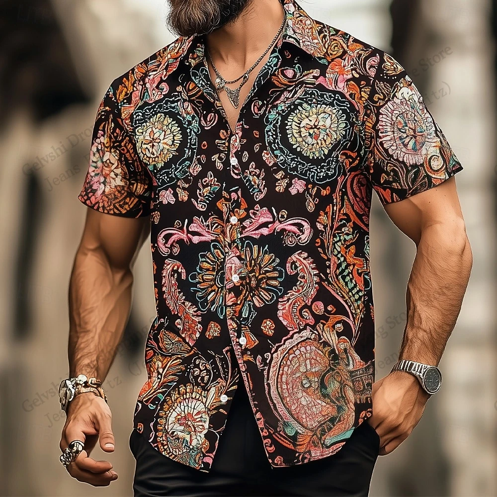Fashion Men Summer Hawaiian Shirt Floral Indian Boho 3d Print Shirt Short Sleeve Button-Up Beach Shirt Women Blouse Men Clothing - view 4