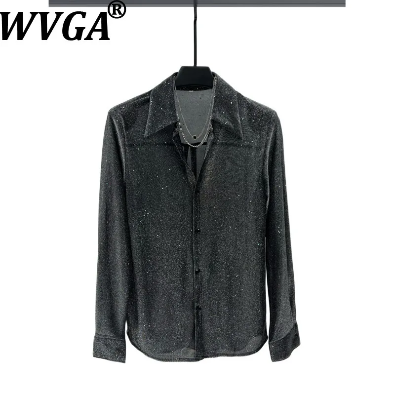 WVGA 2026 Spring Summer New Men Tide Korean Starry Sky Trendy Long Sleeve Shirts Niche Chic Casual Gold Stamping Tops Ins W18314