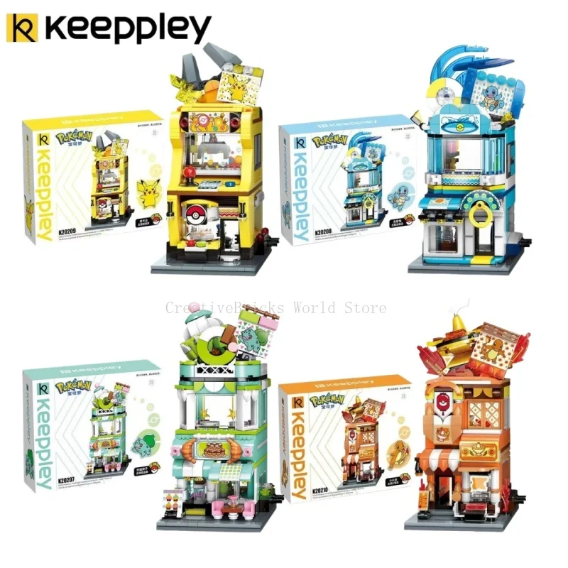 Keeppley Pokemon Pikachu Building Blocks Street View City Hot Pot Restaurant Model  Assemble Bricks Set Decor Ornament Gift