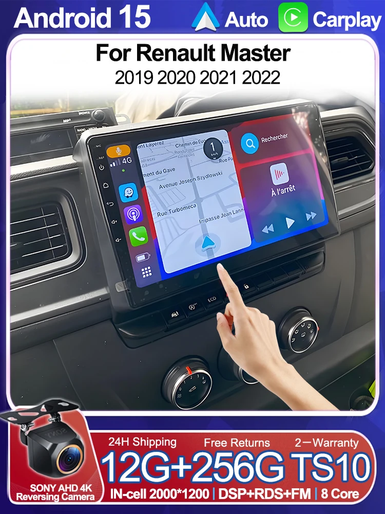 Android 16 autoradio Carplay Auto voor Renault Master 2019 2020 2021 2022 Navigatie DVD Videospeler DSP Stereo 360 Camera WIFI - afbeelding 2
