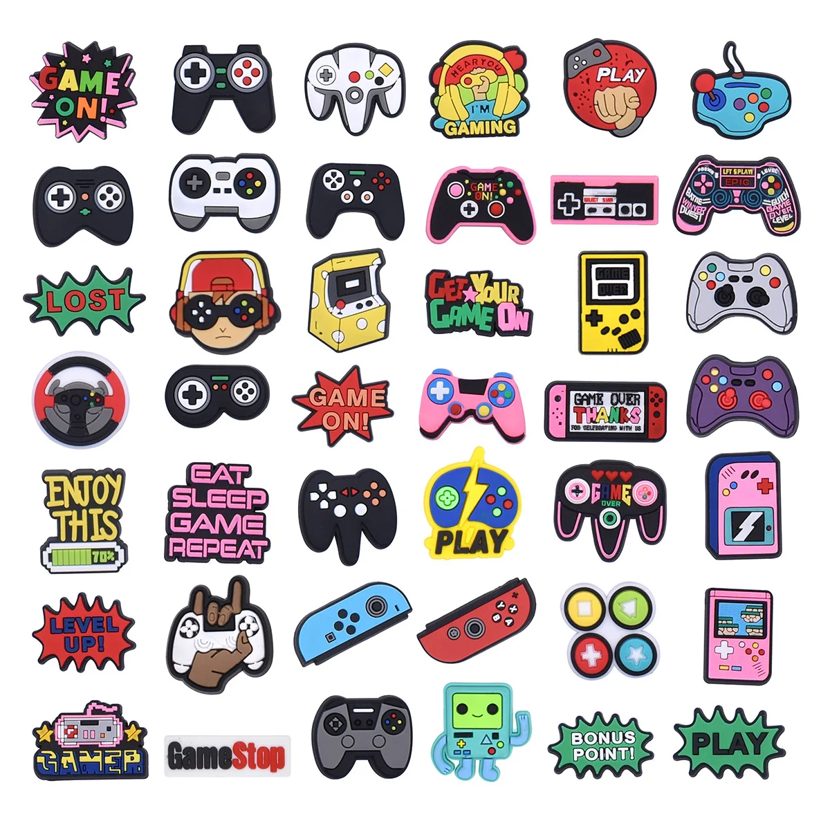 

49pcs New Cartoon Gamepad Idea DIY accessories PVC Praise Shoe charmas clow for clogs Slides Gift Idea Easy to install Removable