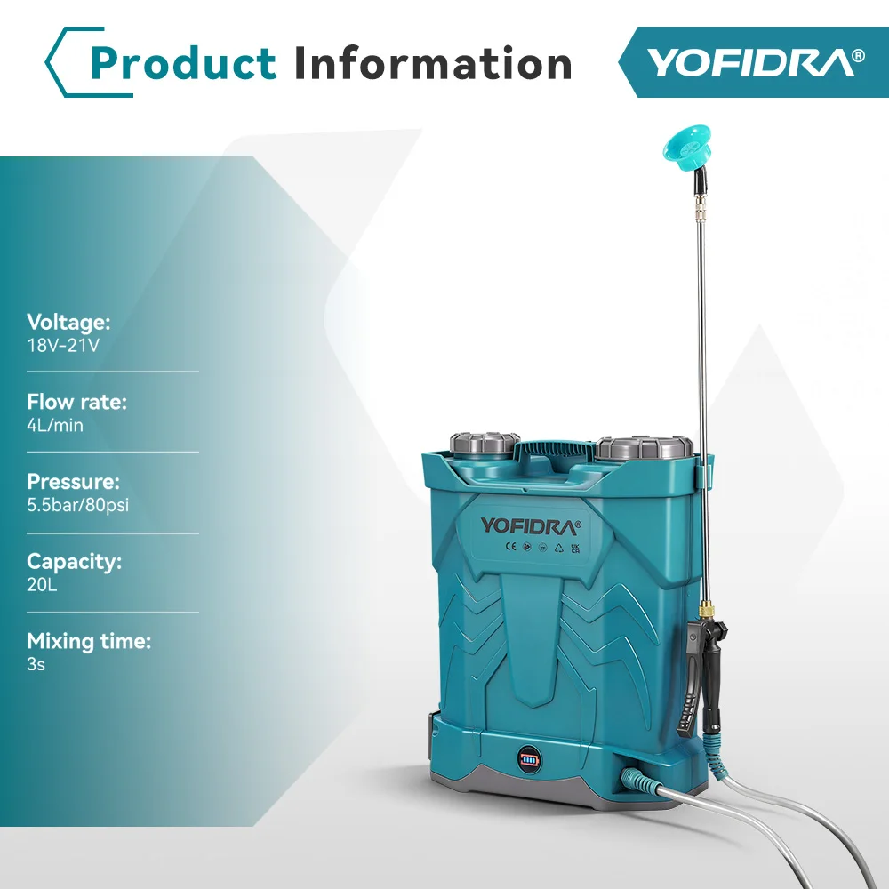 YOFIDRA Electric Sprayer 20L High Capacity Yard Lawn Spraying Irrigation Backpack Sprayer Power Tools For Makita 21V Battery Pin
