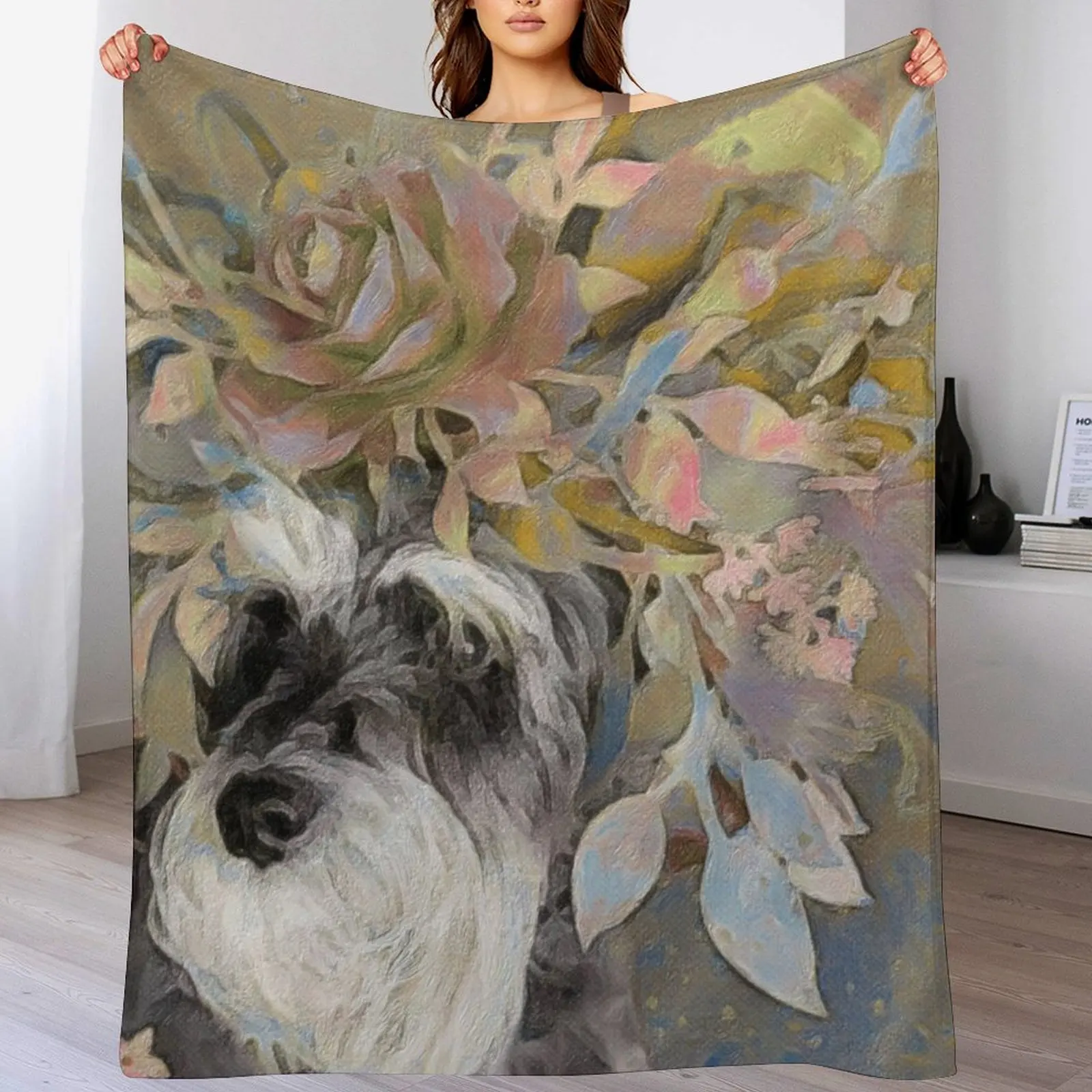

Animal Lovers Miniature Schnauzer with Flower Crown Throw Blanket Softest Loose Stuffeds heavy to sleep Blankets
