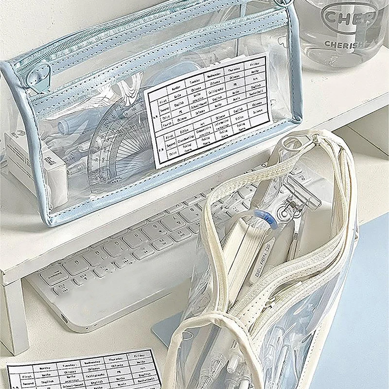 กระเป๋าดินสอแบบโปร่งใสความจุสูง1ชิ้น, กระเป๋าใส่ดินสอแบบเรียบง่ายพกพาอุปกรณ์การเรียนกระเป๋าใส่เครื่องเขียนกล่องใส่ปากกา