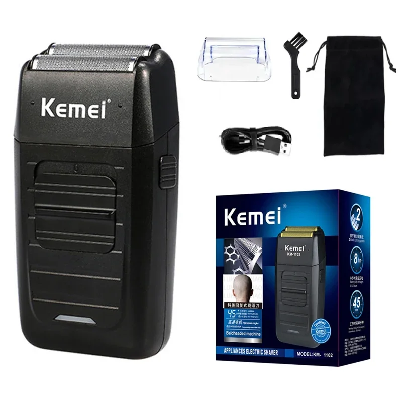 

KEMEI-KM-1102 Compact Rechargeable Lithium Ion Shaver Kit,Foil Professional Electric Shaver for Men