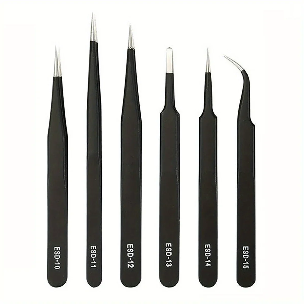 6-Piece ESD Anti-Static Tweezers Set, Precision Stainless Steel Tools for Electronics Repair, Craft Modeling & Bending