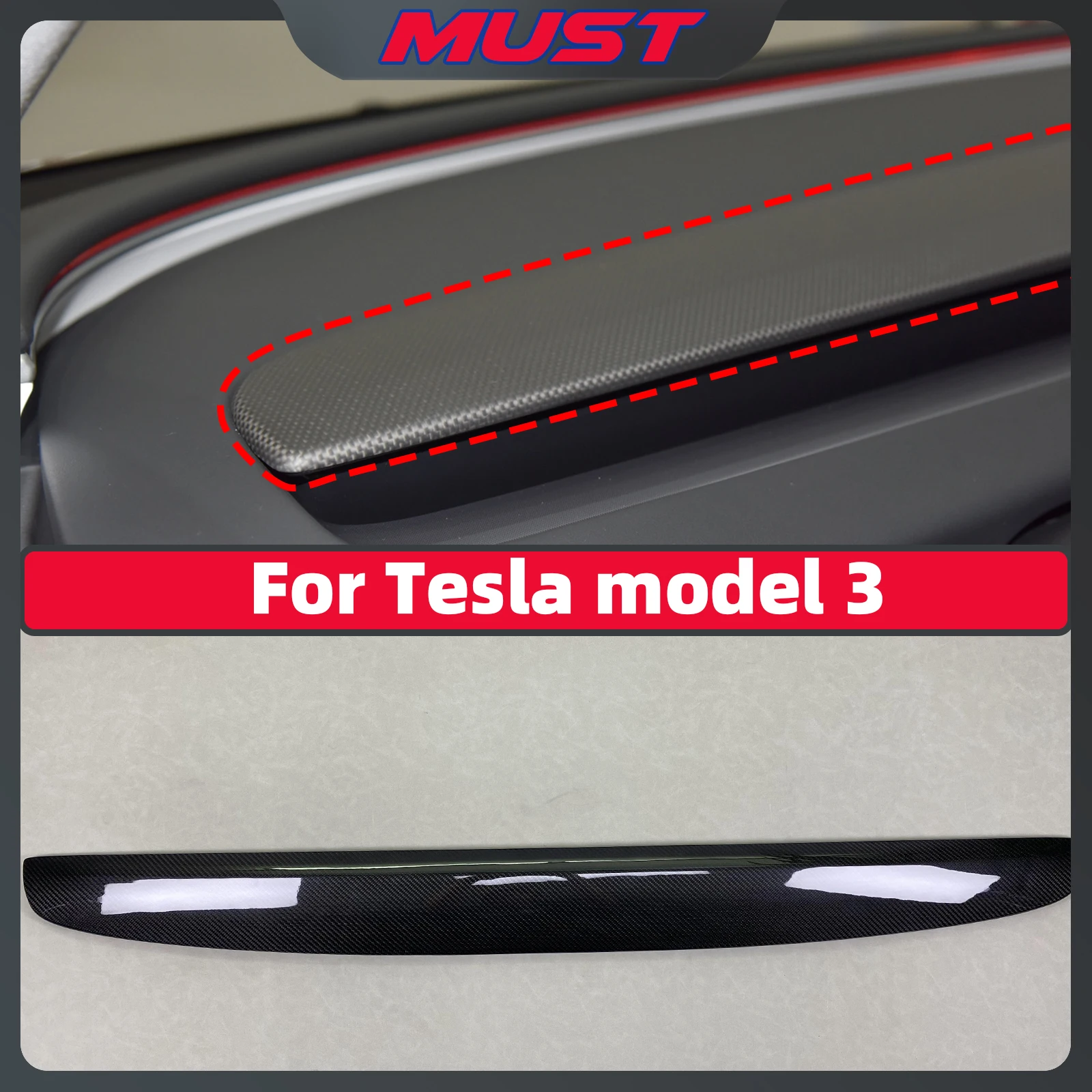 

Real twill Carbon Fiber For Tesla Model 3 2024 glossy Center Console Dashboard Panel Trim Sticker Cover Interior Accessories