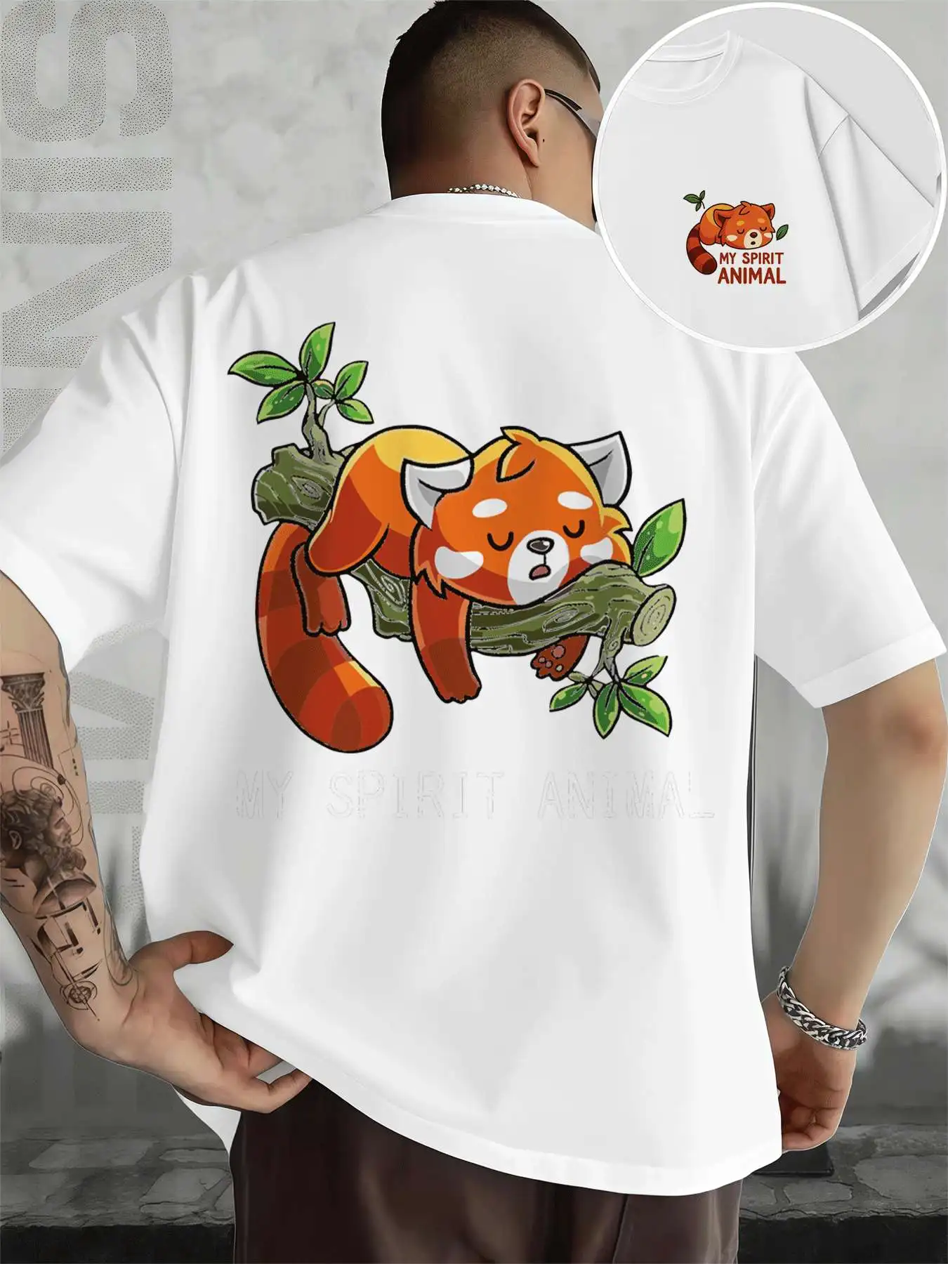 

Мужская футболка Red Panda Relaxing, мужская модная повседневная футболка из чистого хлопка с двусторонним принтом и круглым вырезом, 220 г/м2, (1 шт.)