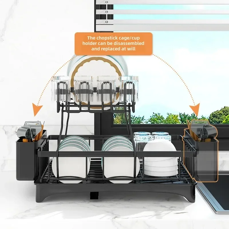 Сушилка для посуды большой емкости, многофункциональный органайзер для столовых приборов со сливным поддоном и поворотной капельной трубкой для хранения на кухне