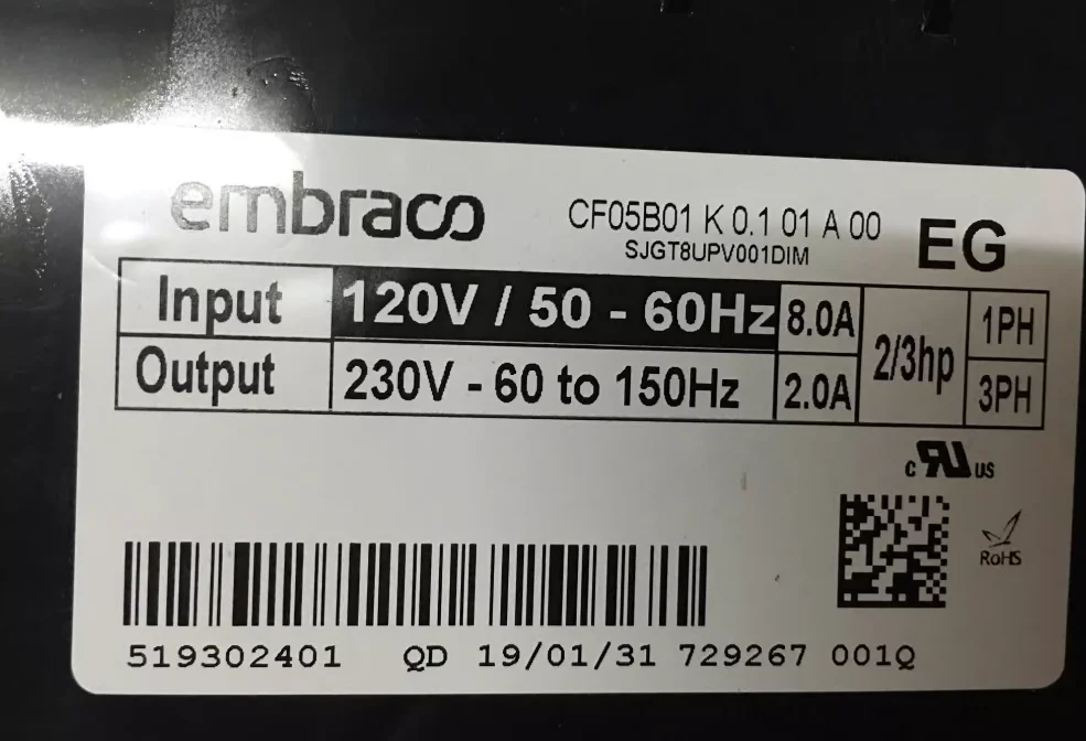 

embraco inverter compressor driver board CF05B01K0101A00EG inverter box 120V/50-60Hz