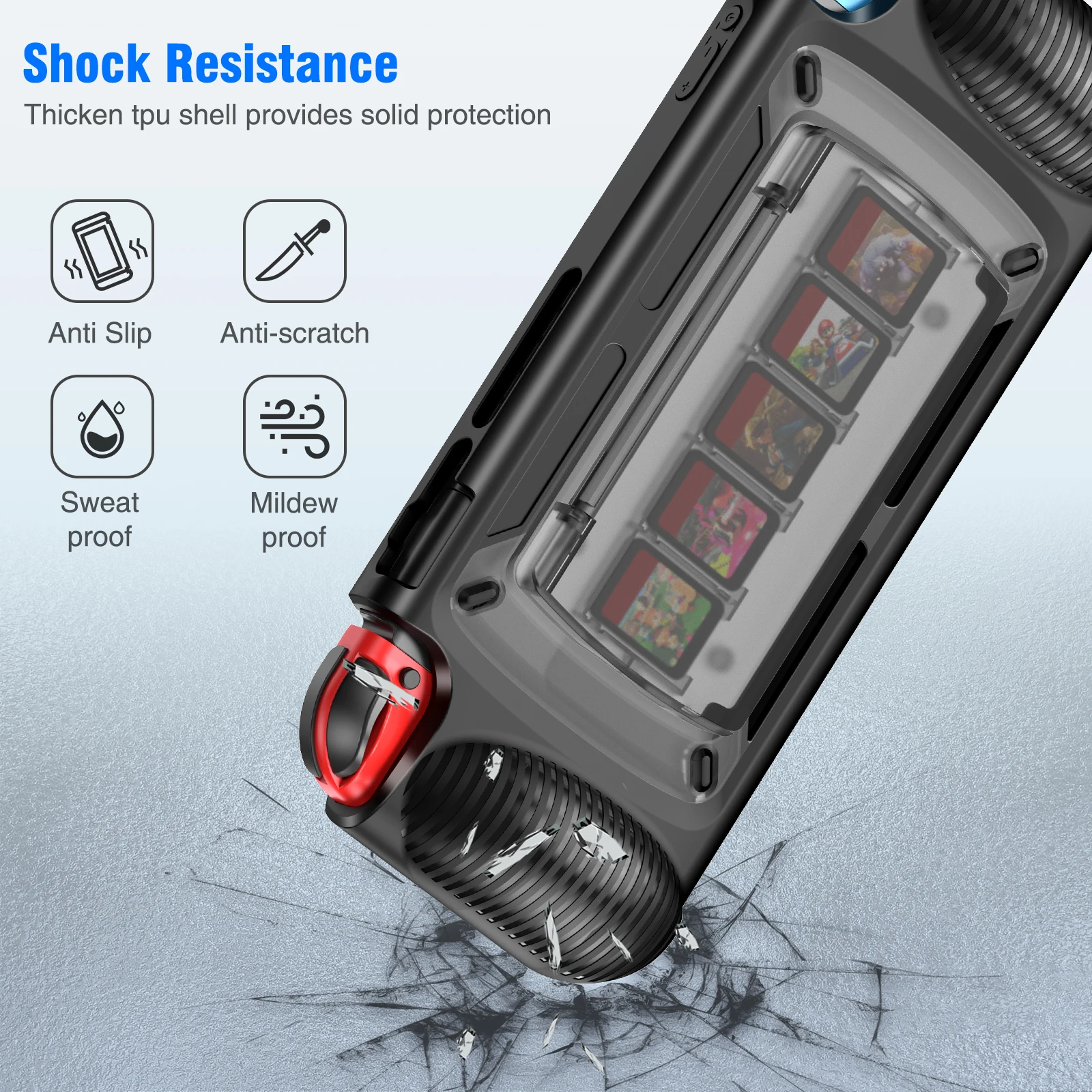 Casing Pelindung Tahan Benturan untuk Nintendo Switch dengan 7 Slot Penyimpanan Kartu Game Casing Penutup Pelindung untuk Aksesori Sakelar