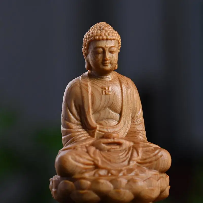 Statue Wooden Guanyin Figures Solid Wood Carving Home Interior Living Room Bodhisattva Figurine Wooden Gift