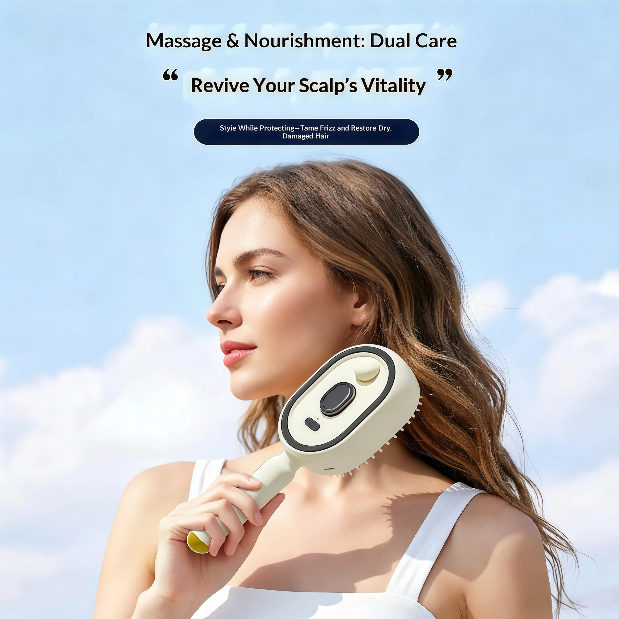 Air Cushion Comb, Multifunctional Red Light Spray Massage Comb for Hair Care and Anti-Frizz, One-Touch Cleaning for Deep Nourishment of Tangled Hair, Hair Massage Care Comb, USB Charging Port