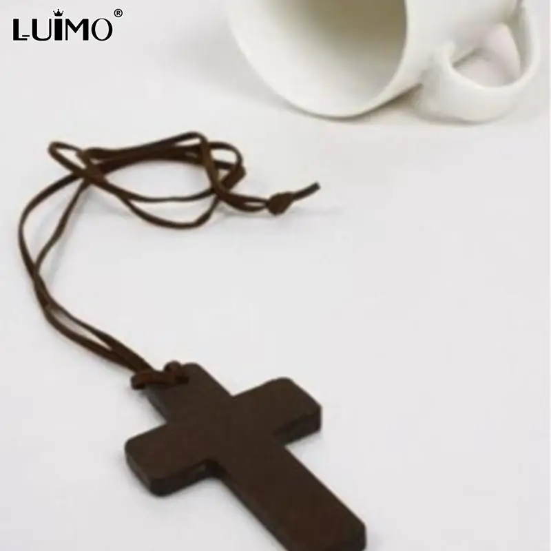 Retro Wooden Cross Pendants Leather Necklace Fashion Jewelry For Women Ladies Sale 1PC