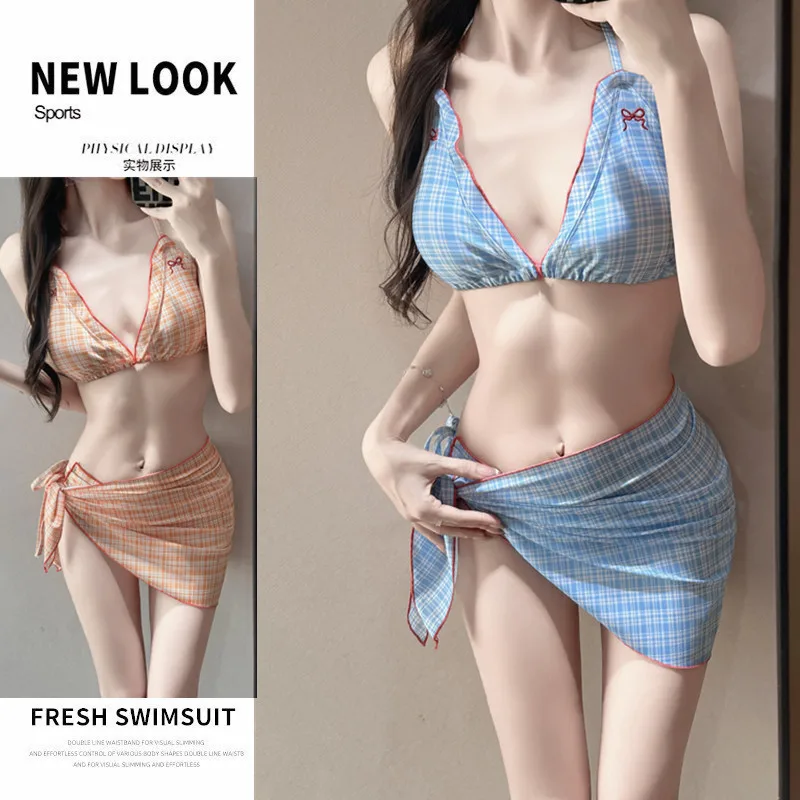 One Piece Swimsuit Swimming Suit for Women New Fashion Retro Japanese Style Backless Simple High-Waisted Beach Vacation Dress
