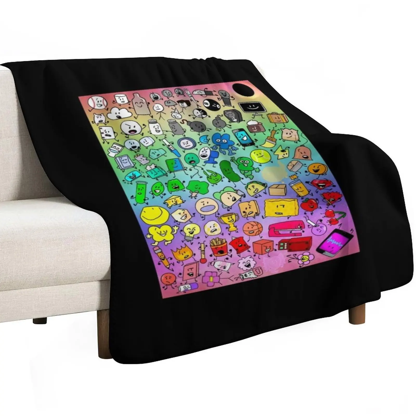 BFDI Inanimate Insanity All Characters (Rainbow) Throw Blanket for sofa wednesday Hair Summer Beddings Blankets