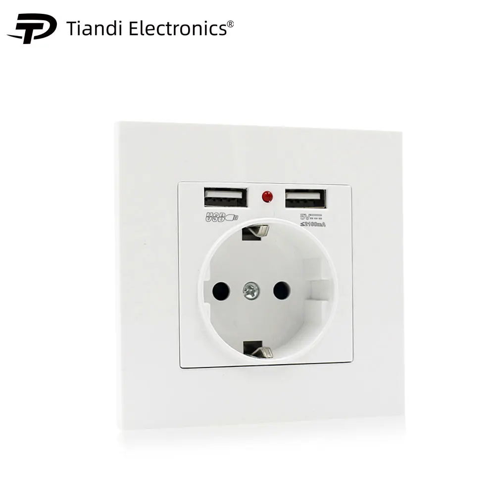 

TIANDI,Wall 16A Power Socket, New Panel,AC 110V-250V,White, 2 USB 5V 2.1A ,Household Bedroom Embedded EU Standard Outlet