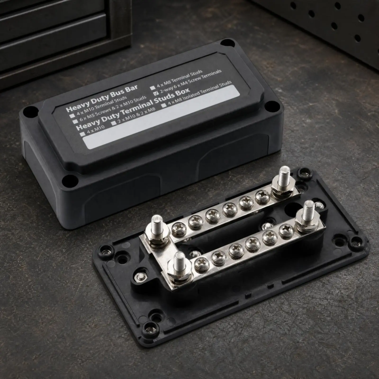 DC Power Junction Unit 12 Way M4 Terminal Block 100A 48V Black Enclosed Distribution Box for RV Marine Auto