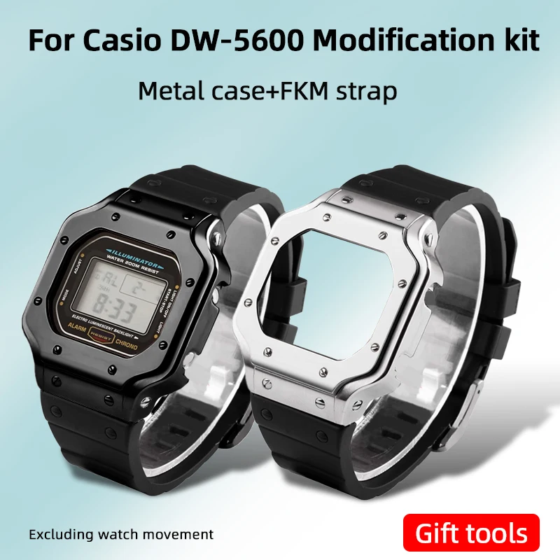 

‌Stainless Steel Case & Bracelet Mod Kit for Casio G-Shock 3229 DW5600 GW-B5600 bezel Santos Style Modified Set Sport TPU Strap