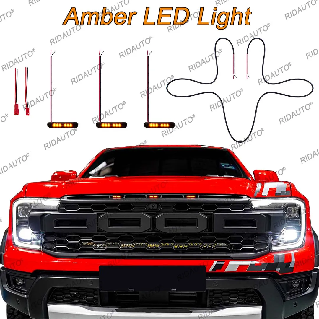 Für Aftermarket Raptor Grille 3Pcs Bernstein Weiß LED Licht Pickup Grille Licht DIY LED Licht Fit Für FORD RANGER RAPTOR 2023-2025 + – Detail 8