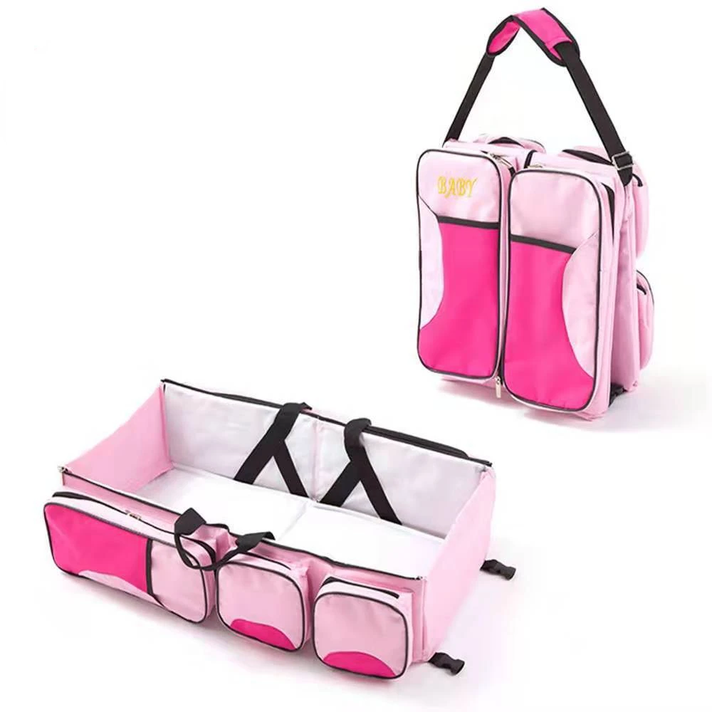 Fashionable Mother and Baby Bag Folding Bed Bag New Portable Travel Folding Crib Multi-functional Anti-splashing Gift Mommy Bag