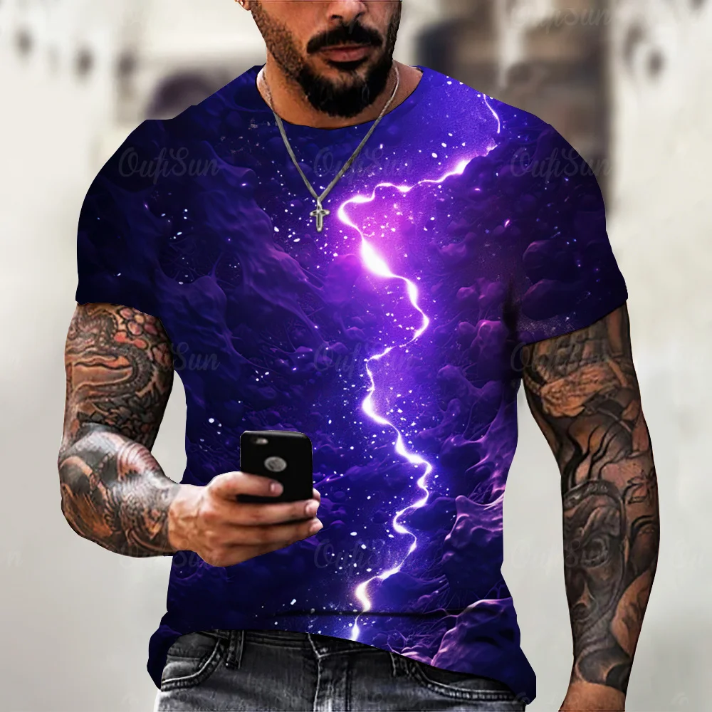 2024 Summer New Men\'s T-Shirt Casual Lightning Cool 3D Digital Printed T Shirts for Men Short Sleeve Tee Oversized Men Clothing