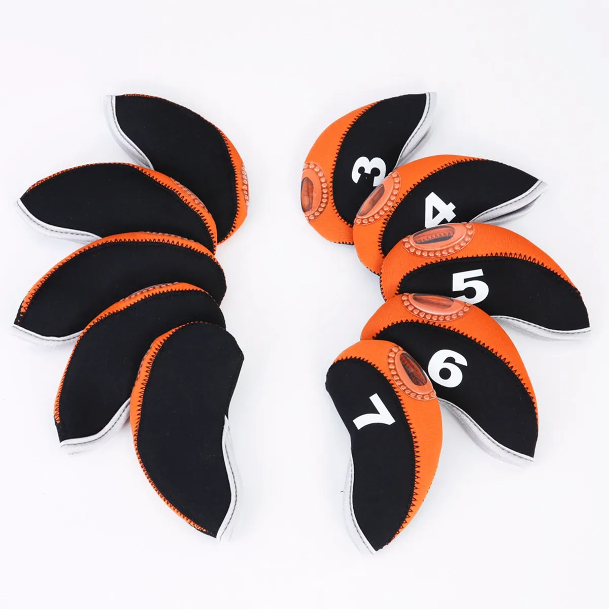 

10Pcs Golf Iron Head Covers Club Covers Neoprene Water Resistant Elastic Protective Set for Putter Iron Clubs Travel Use Black