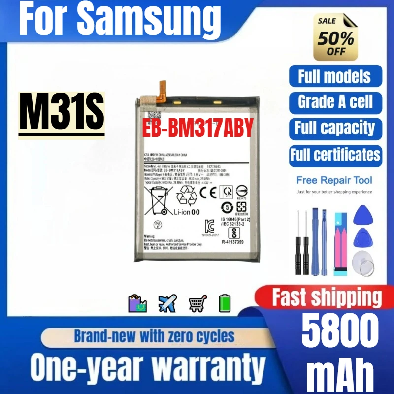 

EB-BM317ABY for Samsung M31S Mobile Phone Battery 0 Cycle High Quality High Capacity Replacement Bateria Grade A Cell with Tools