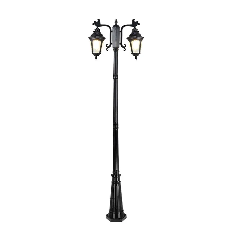 European Style Double Headed Aluminum High Pole Street Light Waterproof for Courtyard Gardens Parks Roads Approximately 260CM