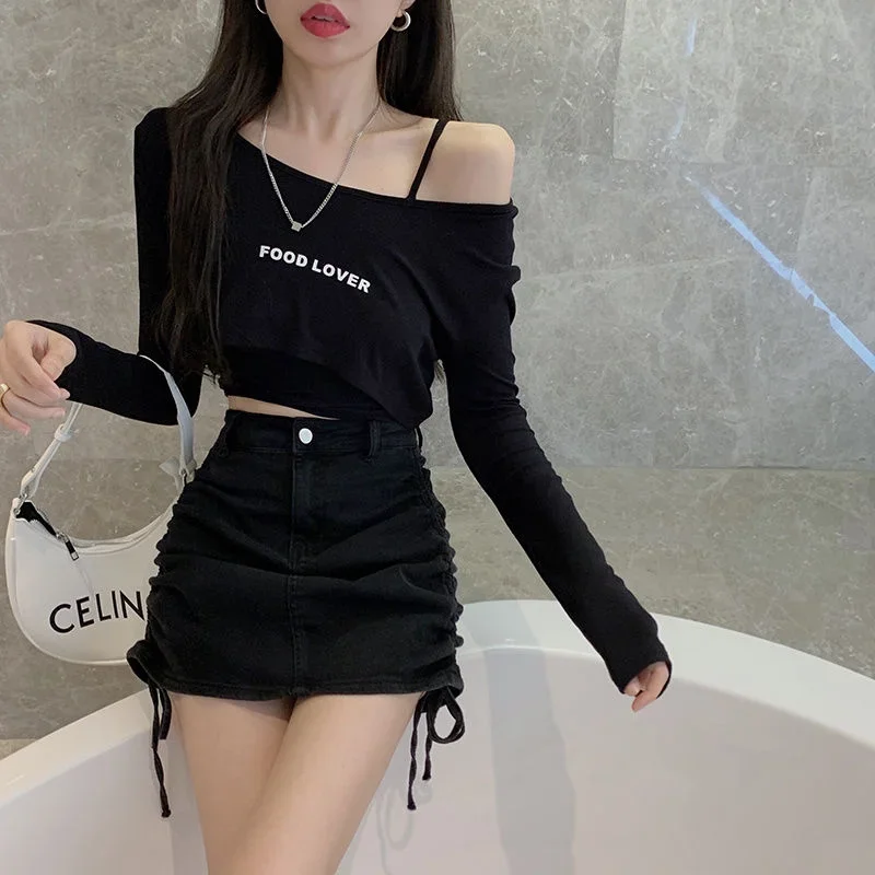 Skirts for Women Black Clothing Mini Gyaru Womens Skirt with Strings Short Jeans Suspenders Denim Korean Style Fashion Cheap Y2k