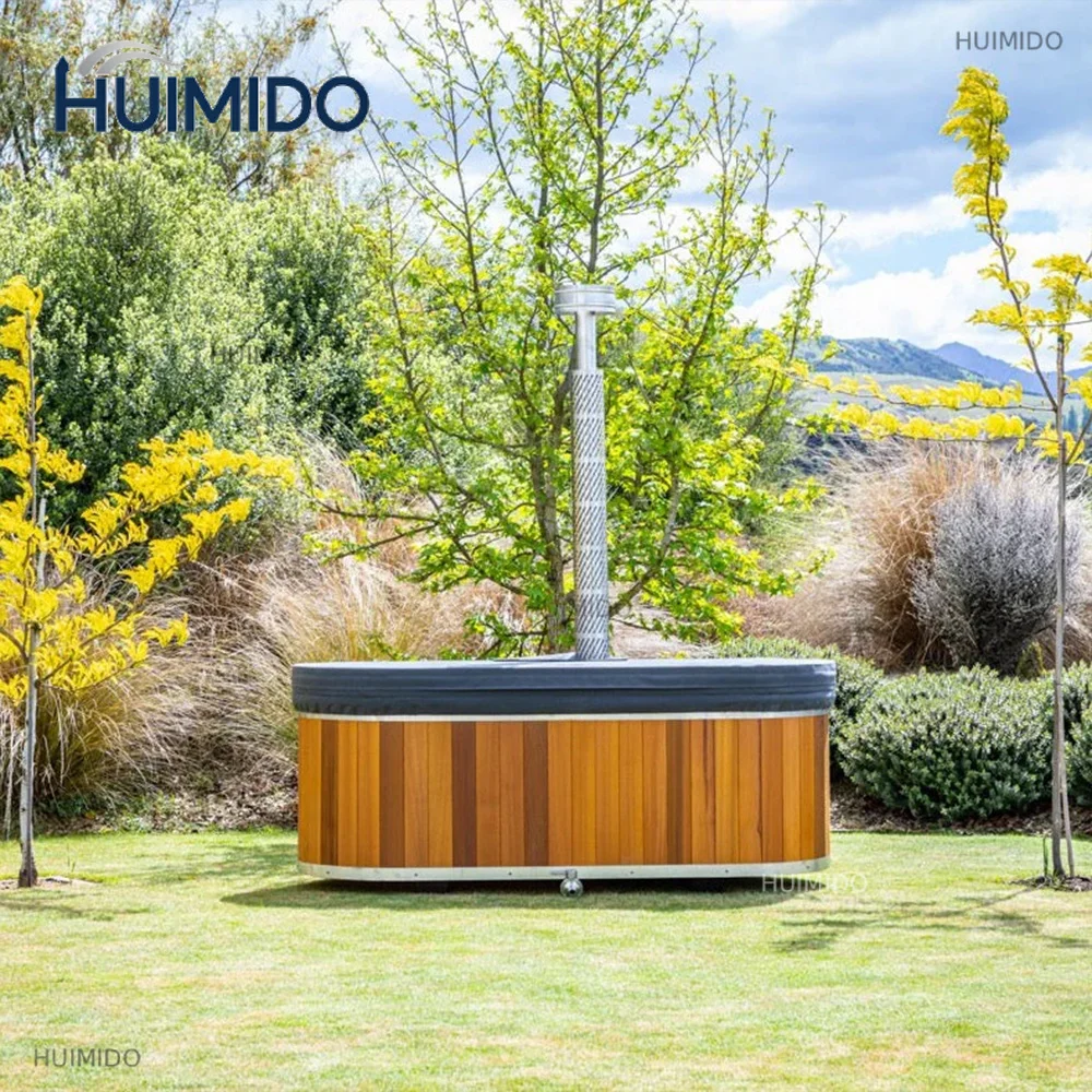 Modern Red Cedar wood combustion outdoor hot tub spa with a capacity of 2-4 people, equipped with a stainless steel inner tank - view 4